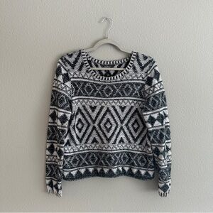 Lucky Brand White and Black Geometric Pattern Sweater Large
